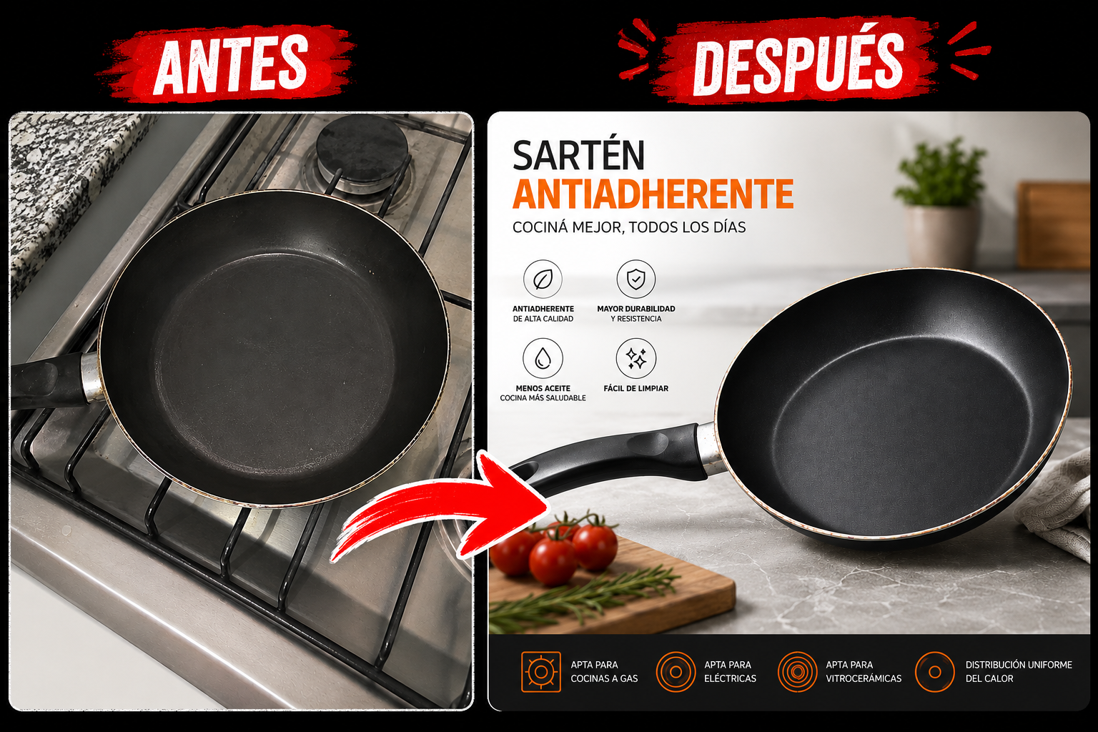 Antes y después: una foto simple de producto transformada por IA en una imagen publicitaria